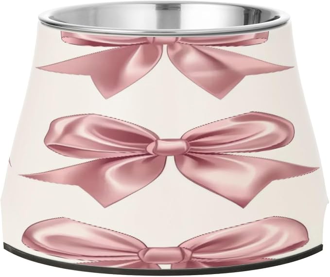 Blueangle Elevated Dog Bowls with Stainless Steel - Non-Slip 2.3 Cup High Capacity Pet Dish for Spinal Health & Ribbon Bows Design（173）