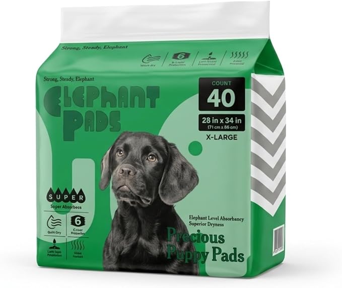 2X Super Absorbent & 2X Fast Absorption Puppy Pads for Dogs, 28”x34” 40 Count, Leak Proof Dog Pads, Unscented White