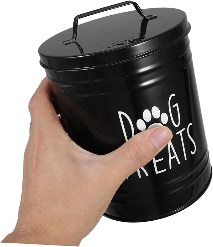 LABRIMP Puppy Food Storage Container with Airtight Lid Farmhouse Style Metal Dog Treat Canister Compact Snack Storage Jar for Kitchen Counter