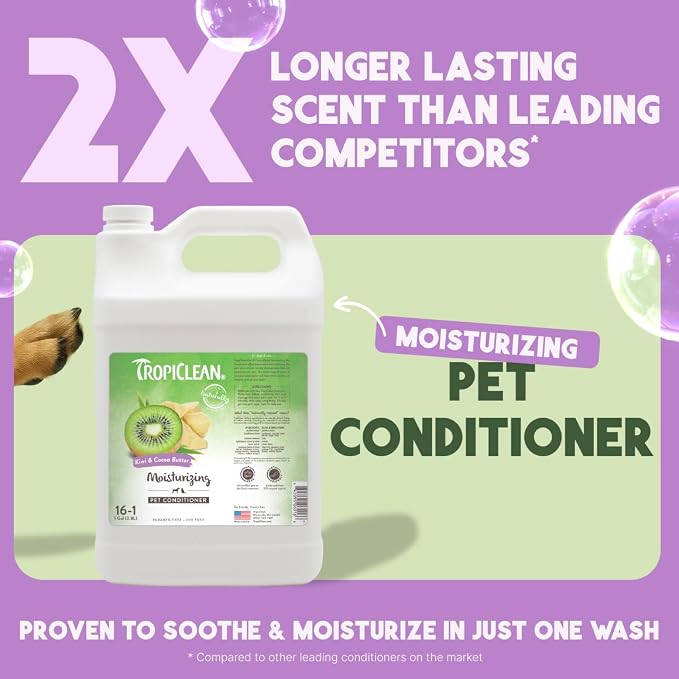 TropiClean Dog Conditioner, Detangling & Moisturizing, 1 Gallon | Professional Detangling & Moisturizing | Kiwi & Cocoa Butter Scent | Puppy Safe | Made in USA
