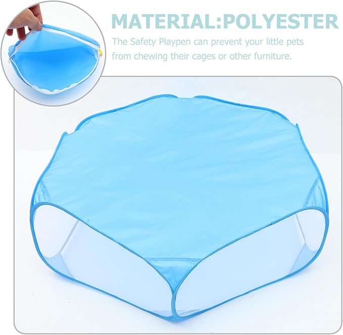FRCOLOR Foldable Hexagonal Pet Playpen with Mesh Polyester Fabric, Small Animals Safety Pen for Indoor Home Use, Blue Collapsible Puppy and Kitten Play Tent for Dogs and Babies
