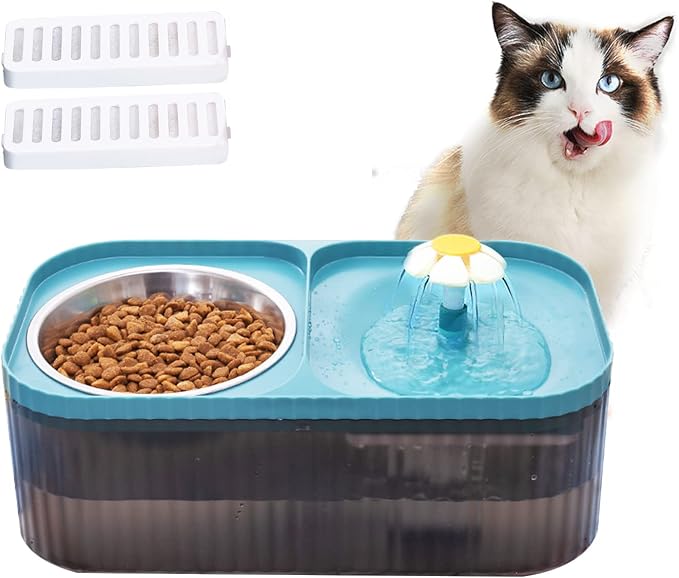 Cat Fountain Water Bowl Stainless Steel, 101oz/3L Automatic Pet Water Fountain, Dog Water Dispenser Cat Feeding Watering Supplies with 2 Filters for Cats, Dogs, Pets Blue