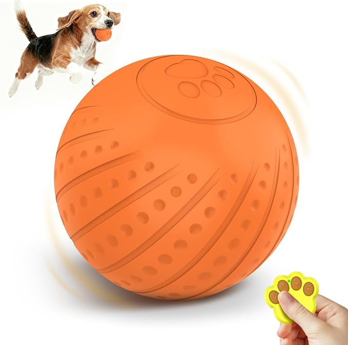 Jovrun Interactive Dog Toys Ball, 2025 Upgraded Remote Control Small Dog Toys, Durable Motion Activated Automatic Dogs Balls for Small Dogs (Orange, with Remote Control)