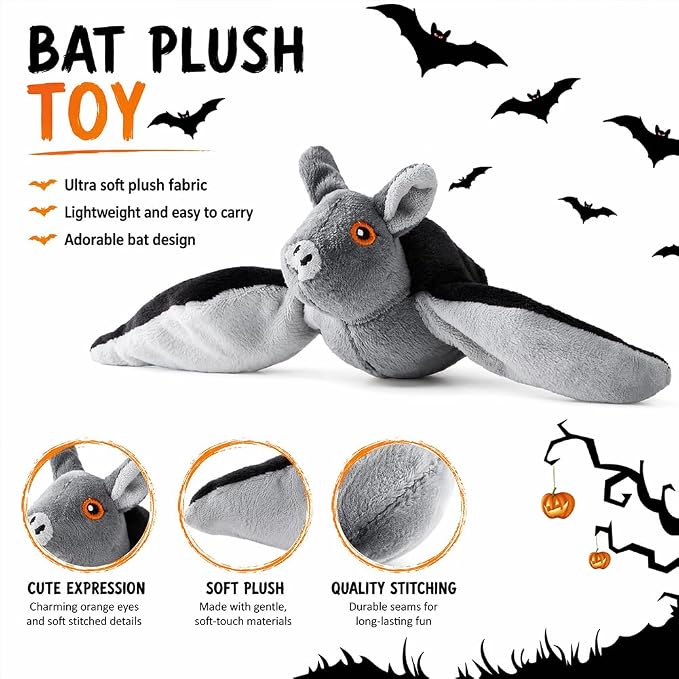 Flying Bat Dog Toy, Flapping Bat Dog Toy with Chirping Sounds, Interactive Rechargeable Flap Bat Toy for Dogs Cats, Hanging & Wand Play, 3PCS