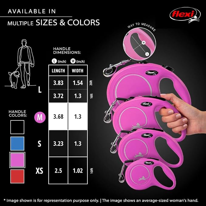 FLEXI® Classic Tape Retractable Dog Leash, Medium, 16 ft - Pink | German engineered, original flexi leash, durable quality for dogs up to 55 lbs, tangle-free, walking, reliable brake system