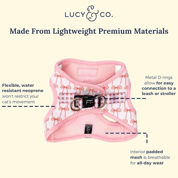 Lucy & Co. Take a Bow Step-in Cat Harness & Leash Bundle – Reflective, Breathable & Adjustable Harness for Cats, Kittens & Small Dogs, Lightweight & Secure and Dual Leash Clips – Medium
