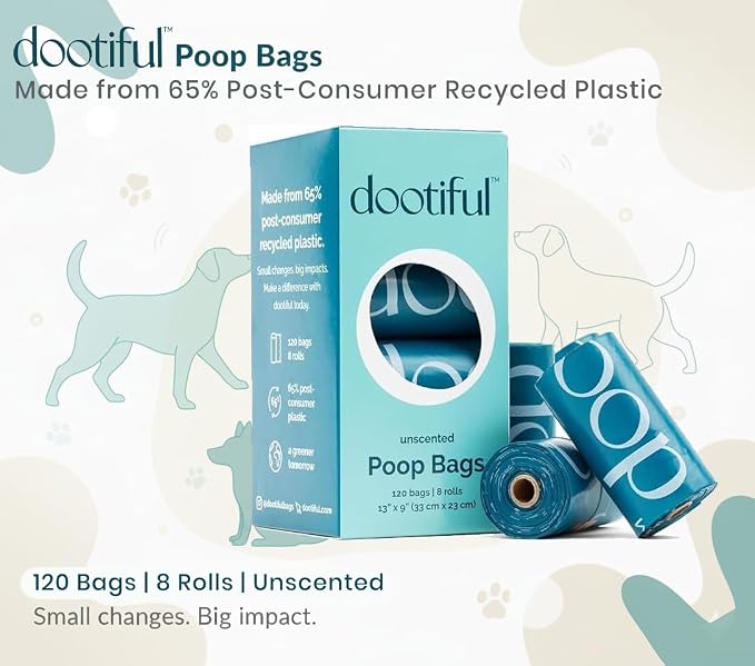 Dog Poop Bags - 120 Unscented Waste Bag, 65% Recycled Materials, Tear Resistant Pet Bags for Poop - 8 Rolls 100% Leak Proof - Extra Thick, Eco-Friendly Doggie Poo Bags for Hassle-Free Cleanup, Outdoor