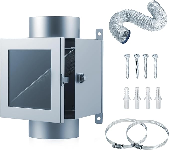 Indoor Lint Trap Dryer Vent Kit with 4inch 8FT Dryer Vent Hose, Suitable for All 4-in Outlet dryers, Secondary Lint Trap for Electric Clothes Dryers - Fluff Collection Box(Metal)