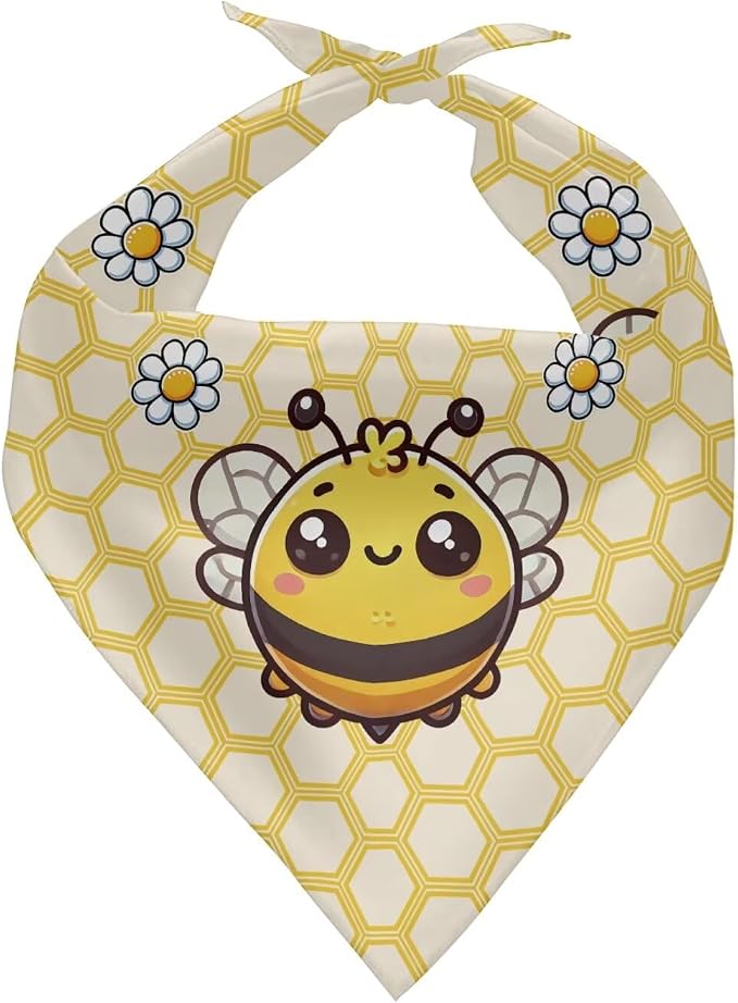 Forchrinse Bee Flower Dog Bandanas Patriotic Pet Triangle Bandana Soft Pet Scarf Dog Kerchief, Medium, Polyester, Bee Flower