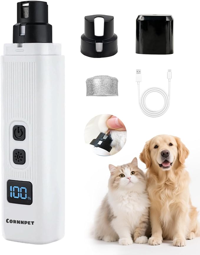 Electric Dog & Cat Nail Grinder with 2 LED Lights, 30dB Quiet, White
