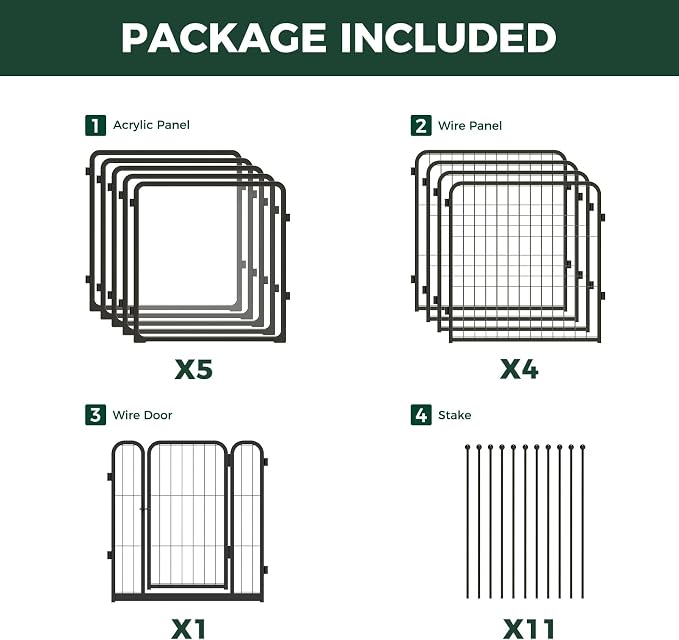 FXW AuraSpace Pro Acrylic & Wire Mesh Indoor Dog Playpen, 24" Height 10 Panels Metal Dog Pen for Puppies & Small Dogs, Black│Patented