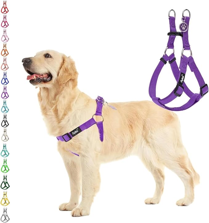 PUPTECK No Pull Dog Harness Large Sized Step-in Adjustable Puppy Vest | Soft Webbing Basic Halter with ID Tag for Outdoor Walking
