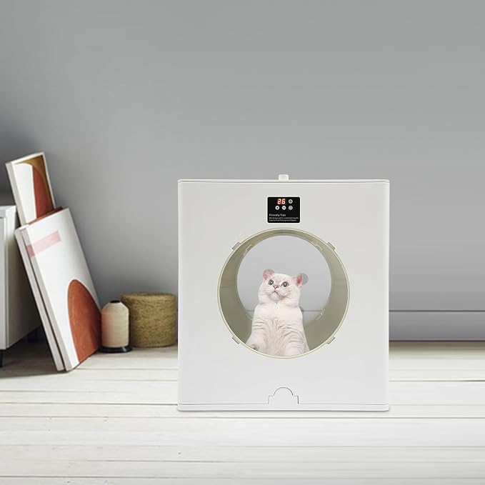 Pet Dryer Box for Dogs Cats, 800W Large Foldable Hair Drying Cabin, 79.9Qt | 6 Air Vents, Adjustable Temp & Timer, Quiet, Portable Grooming Bed, Child Lock, White, 44lb Capacity, Button Control