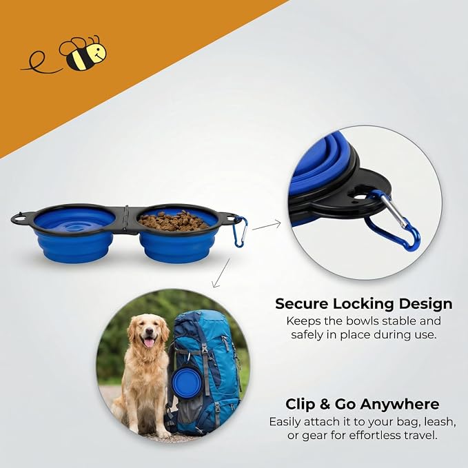 Bee Neat Adjustable Pet Bowl, Blue