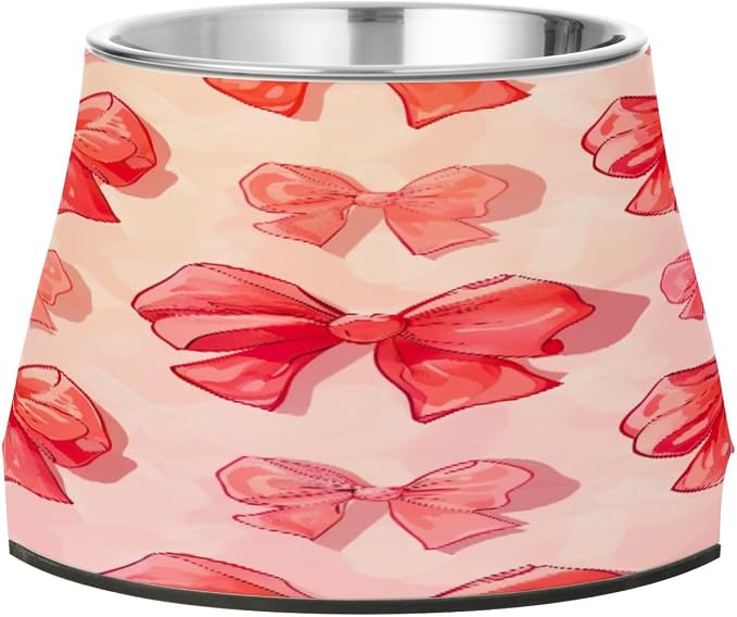 Blueangle Elevated Dog Bowls with Stainless Steel - Non-Slip 2.3 Cup High Capacity Pet Dish for Spinal Health & Red Bows Design（171）