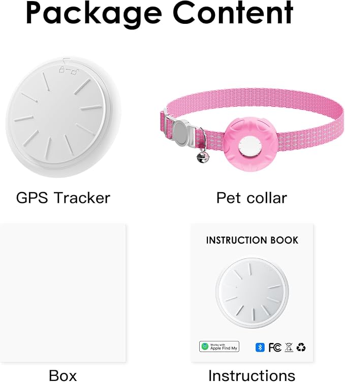GPS Tracker for Cats,Cat Tracker with Real-Time Location, Pet Tracker with Cat Collar,Compatible with Apple Find My App (Only iOS),No Monthly Fee,Waterproof,Anti-Lost Device (Pink)
