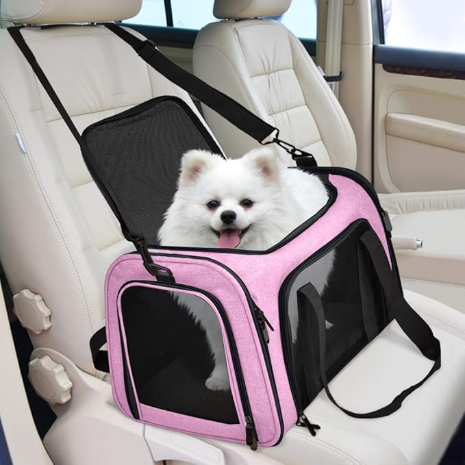 Henkelion Large Cat & Dog Carrier, Up to 25 lbs, Soft Sided Collapsible, Pink