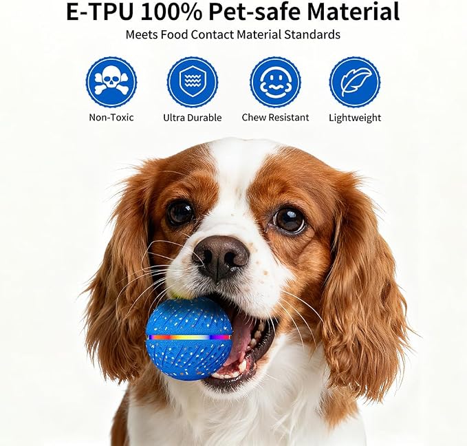 Smart Interactive Dog Toy Ball - Automatic Moving Bouncing Rolling Ball with 3 Modes & RGB Lights, Durable E-TPU Motion Activated Dog Toys for Small Medium Dogs, Keep Busy & Boredom Relief (Blue)