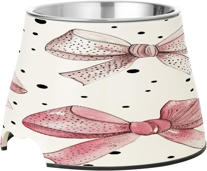 YETTASBIN Bow Pink Elevated Dog Bowls, Prevention of Vertebrae Disease Raised Dog & Cat Bowl Stand with Removable Stainless Steel Bowls, Non-Slip Spill-Proof Pet Food & Water Bowl Dish