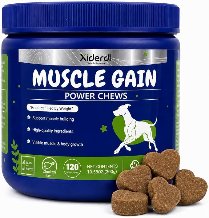 11-in-1 Muscle & Weight Support Chews for Dogs – High Protein Supplement with Amino Acids, BCAAs, Antioxidants & Vitamins – Muscle Support Soft Chews for Puppies & Adult Dogs, 120 Count