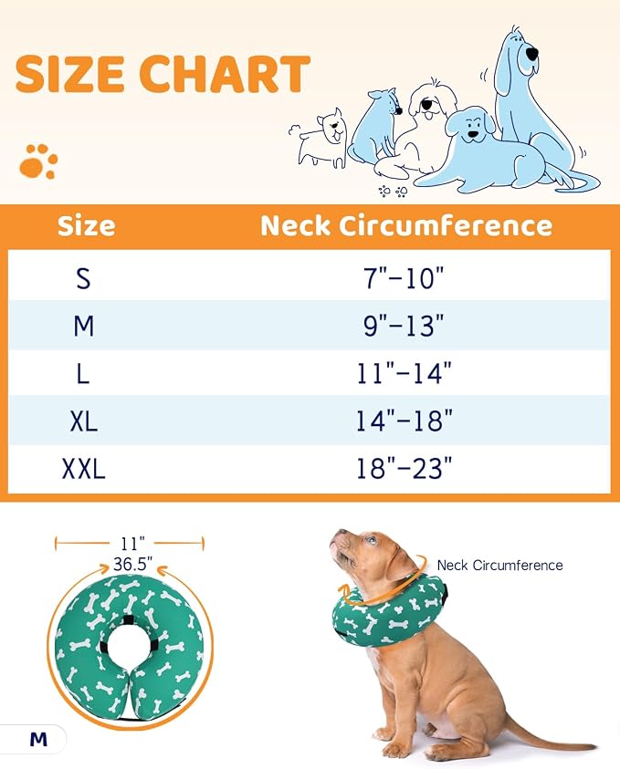 Supet Inflatable Dog Cone Collar for Large Medium Small Dogs, Soft Cone Collar for Dogs Cats, ECollar Doggie Neck Donut Dog Cone Alternative After Surgery