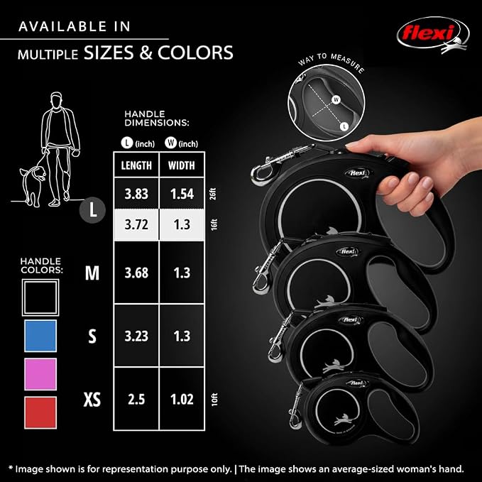 FLEXI® Classic Tape Retractable Dog Leash, Large, 26 ft - Black | German engineered, original flexi leash, durable quality for dogs up to 110 lbs, tangle-free, walking, reliable brake system
