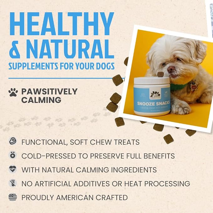 3 Paws Kitchen Snooze Snacks - Calming Chews for Dogs with Melatonin, Chamomile, and Valerian Root - Dog Anxiety Relief Supplement - 120 Soft Chews - Natural, Vet-Approved - Made in USA