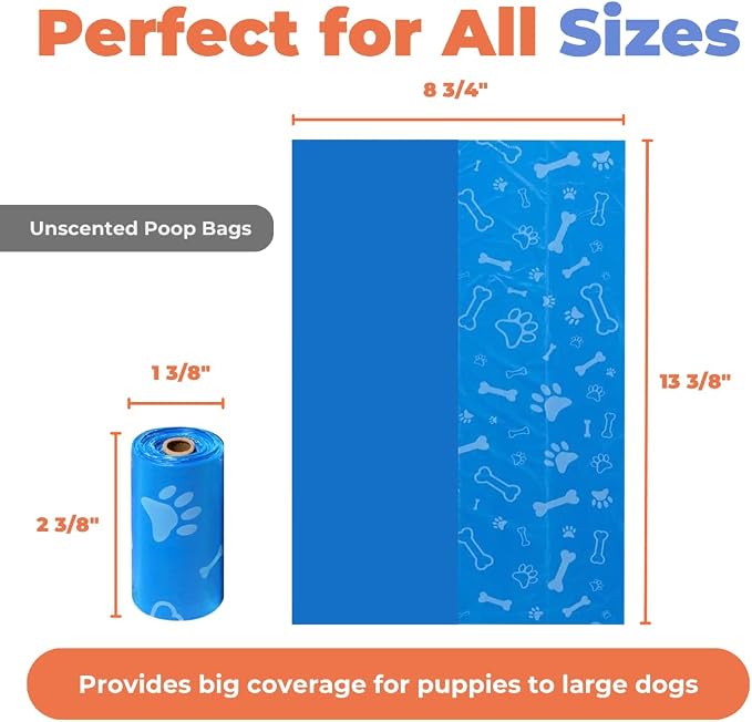 Best Pet Supplies Dog Poop Bags for Waste Refuse Cleanup, Doggy Roll Replacements for Outdoor Puppy Walking and Travel, Leak Proof and Tear Resistant, Thick Plastic - Blue (Unscented), 240 Bags