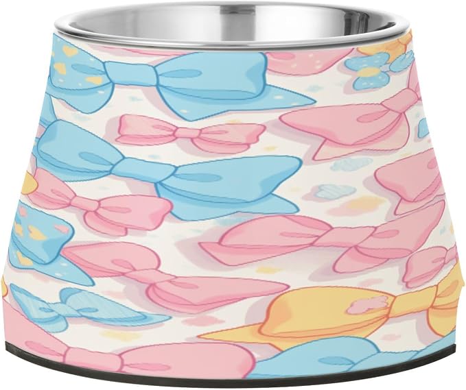 Blueangle Elevated Dog Bowls with Stainless Steel - Non-Slip 2.3 Cup High Capacity Pet Dish for Spinal Health & Colorful Bow Design（16）