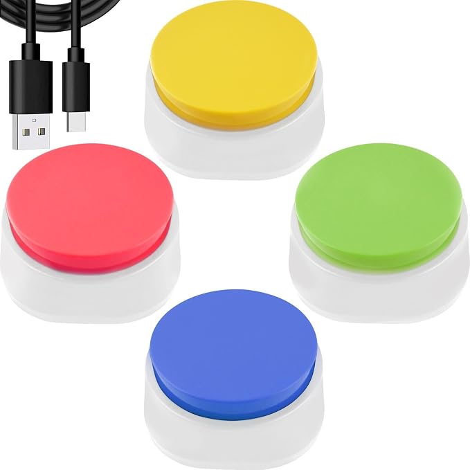 Dog Voice Recorder Button for Communication, 4 Pcs, Rechargeable