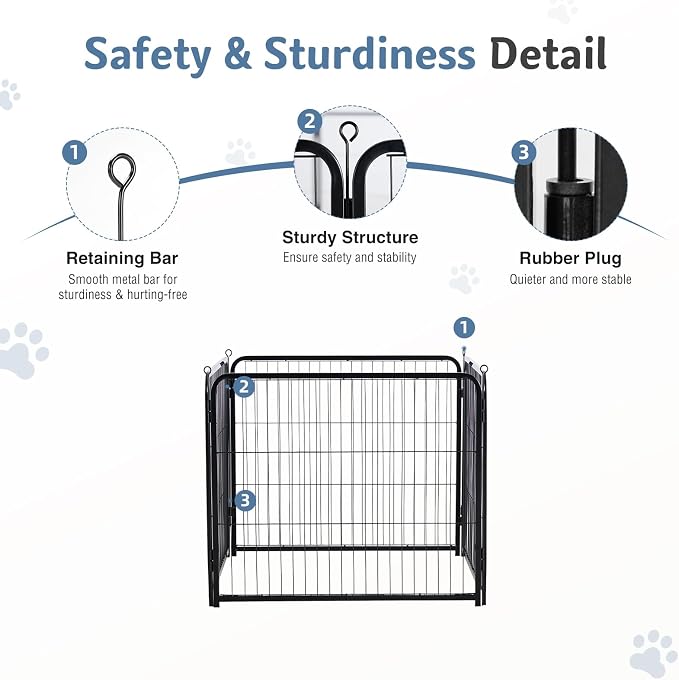 DUMOS Dog Playpen Indoor/Outdoor, Metal, 40in, 4 Panels, Foldable with Door