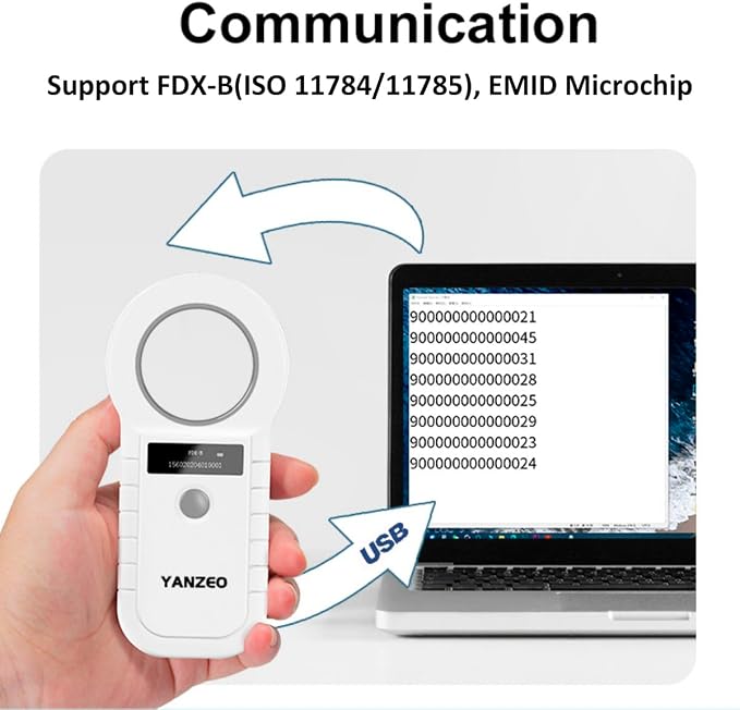 Animal Microchip Scanner 134.2KHz/125KHz Pet Reader for Dogs Cats | 15 Digit Pet Scanner with ISO11784/11785 FDX-B Support, Fast Reading for Animal Microchips, Dogs, Cats and Other Pets
