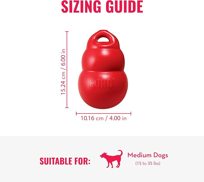 KONG Bounzer, Lightweight Rubber Fetch and Retrieve Toy, for Medium Dogs | Lightweight Oversized Classic-Shaped Rubber Toy with a Top Handle, Bounces Back for Fetch & Retrieve