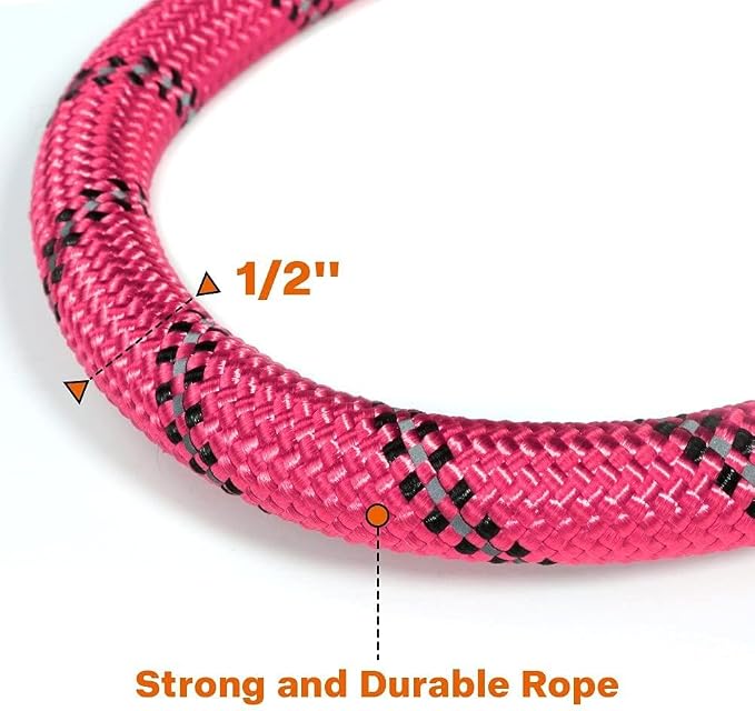 Taglory Rope Dog Leash for Medium Large Dogs, 6 FT Padded Handle, Pink | Climbing Rope for Strong Pullers, Reflective for Night Walks and Training, Comfortable Grip, Anti-tangle Swivel Clip 1/2 inch