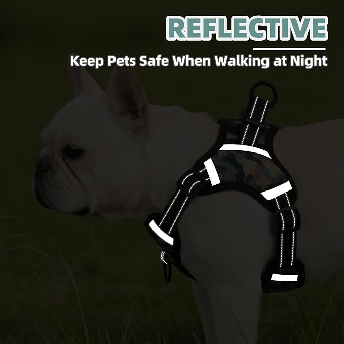PUPTECK Dog Harness Small Sized Dog, Step in Adjustable Reflective Dog Vest Harness Escape Proof, No Pull Soft Padded Harness Easy Control, Camouflage, S
