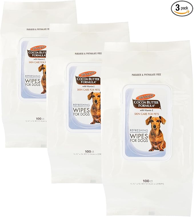 Palmer's for Pets Cocoa Butter Grooming Wipes, 100 Count (3 Pack)