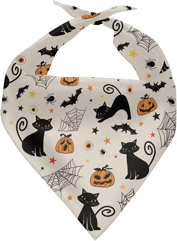 Jeiento Black Cats and Pumpkin Dog Bandanas Halloween Party Costume, Polyester, Black
