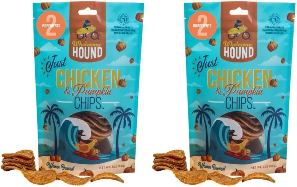 Chicken & Pumpkin Chips – Single Ingredient Dog Treats, All Natural & Healthy Training Snacks for Small, Medium & Large Breeds, Puppies – High Protein, 3oz (Pack of 2)