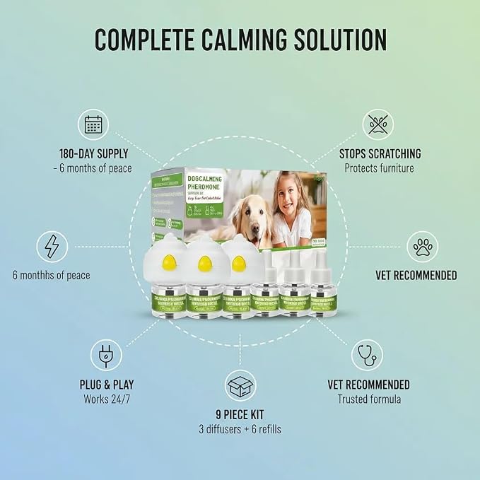 9 PCS Dog Calming Pheromone Diffuser with 6 Refills (48mL Each), 9-Pack, 48mL