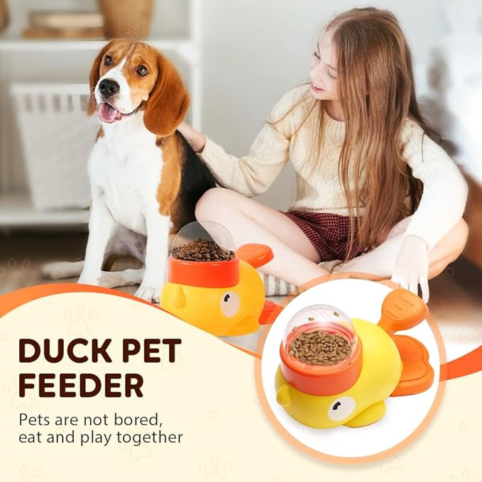 Duck Shape Dog Treat Dispenser, 2-in-1 Duck Shaped Slow Feeder Interactive Dog Toys, Mentally Stimulating Puzzle Toy, Reduces Bloating Anti-Gulping for Indoor Pets (White)