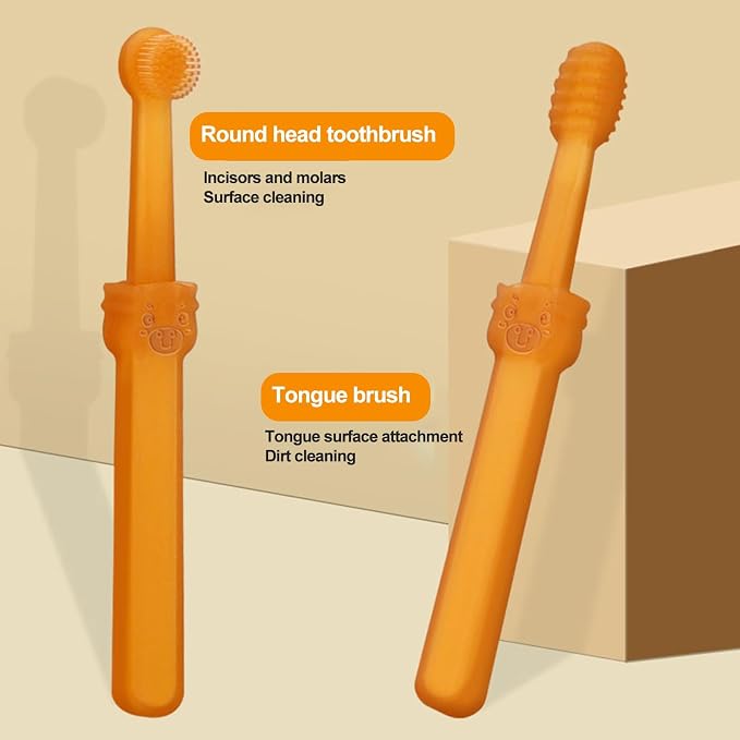 Small Pet Toothbrush Kit with Storage Box, Soft Silicone Double-Sided Dog Toothbrush, Cat Toothbrush for Pet Tooth Brushing (2 Pack) Orange Sets