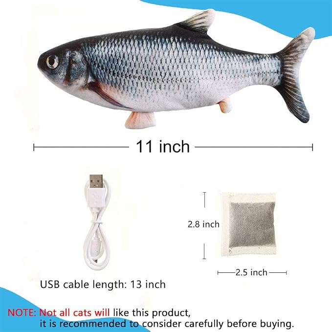 Tocirelo Cat Toys Flopping Fish with Catnip, Moving Interactive Cat Toy | Cat Toy for Bored Indoor Cats, Kitten Kicker Floppy Dog Toy, 11" Electric Realistic Plush Wiggle Fish for Kitty Exercise