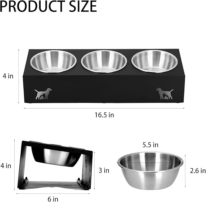 Elevated Cat Food Bowls - 15° Tilted Stainless Steel Cat Bowls, Anti Vomiting Raised Pet Feeder with Non-Slip Metal Base for Indoor Cats, 3 Bowl Set