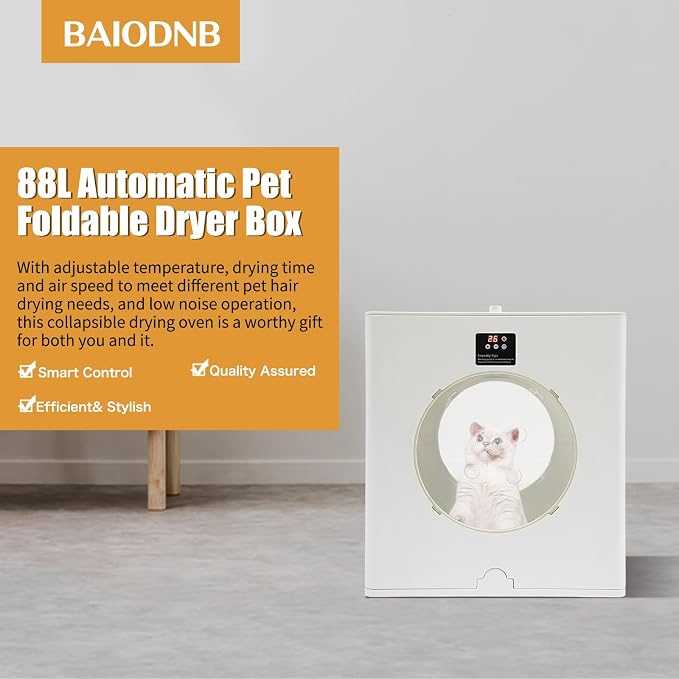 Automatic Pet Dryer Box for Cats and Small Dogs, 88L/79.9Qt Foldable Cat Hair Dryer Box with Button Control, Professional Ultra Quiet Cat Dryer Box for Dog Grooming