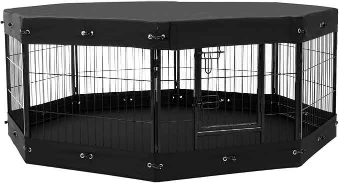 VEVOR Foldable Dog Playpen, 8-Panel Metal Pet Exercise Pen, 24"x24" Dog Fence with Door, Storage Bag, Top Cover, and Bottom Pad for Indoor and Outdoor Use - Ideal for Dogs, Cats, and Small Animals
