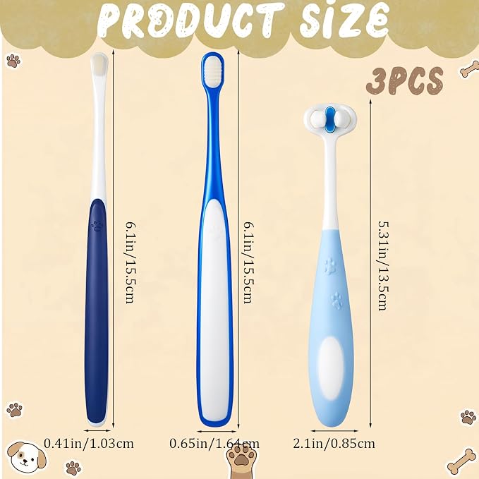 3 Pcs Ultra Soft Nano Dog Toothbrush Kit, Small Breed Pet Toothbrushes 3-Sided Dog Toothbrush Cat Puppy Tooth Brushing Kit Canine Dental Care Set of 3 Different Shapes for Medium Small Dogs