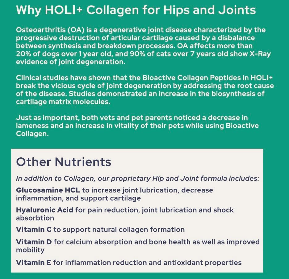 HOLI+ Collagen Supplement for Dogs - Hip and Joint Care Collagen Powder with Glucosamine and Hyaluronic Acid - Easy to Mix Functional Topper