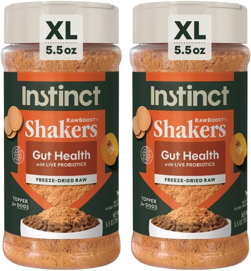 Instinct Raw Boost Shakers, Freeze-Dried Powder, Dog Food Topper, Chicken - Gut Health, 5.5 oz. Bottle, (Pack of 2)