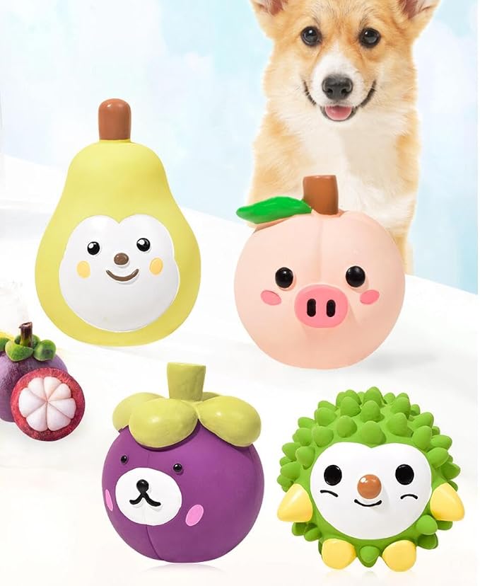 Cute Animal Squeaky Dog Toys, Soft Latex Rubber Chew Toys (Purple&Green) | 2-Pack Pet Play Toys for Small Dogs and Puppies