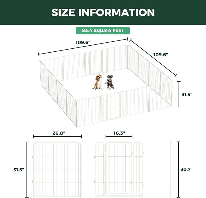 FXW Homeplus Unleashed Indoor Dog Playpen - Stress-Free and Safe Play, Heavy Duty 32 Inch 16 Panels Dog Pen for Small and Medium Dogs, White│Patented